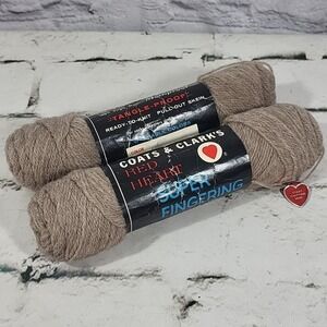 VTG Red Heart Super Fingering Yarn Virgin Wool 420 Tan Sock‎ USA Lot Of 2